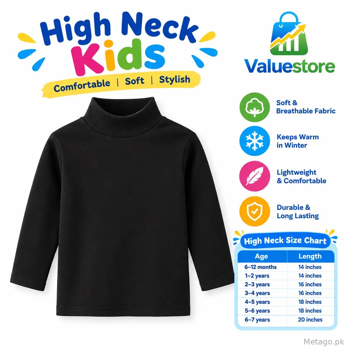 1 Pc Boy's Stitched Cotton Plain Highneck
