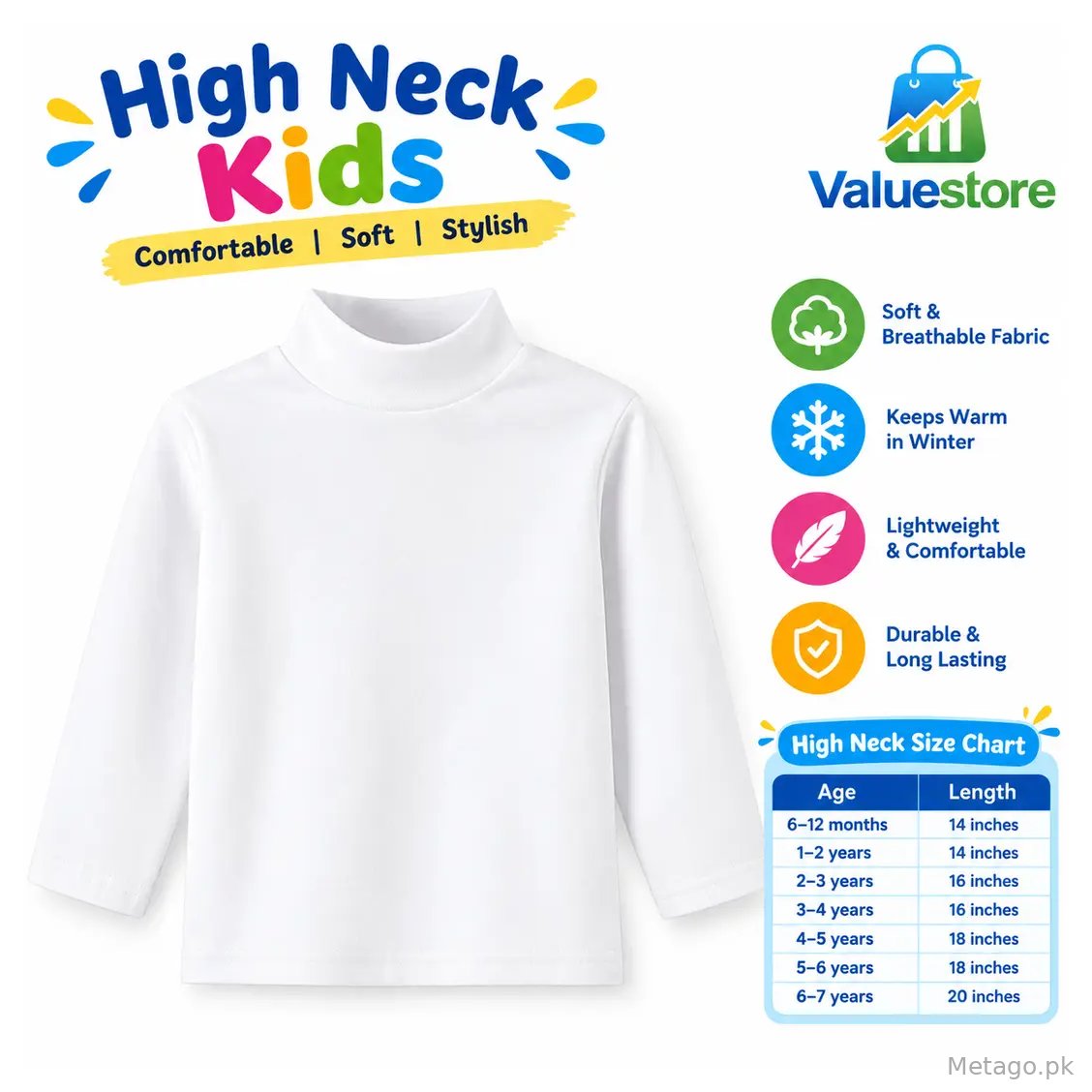 1 Pc Boy's Stitched Cotton Plain Highneck