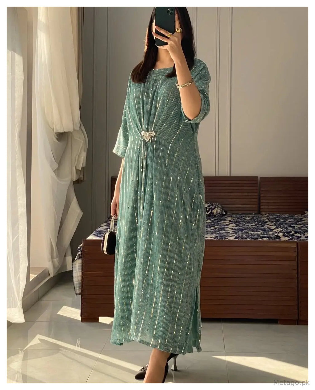 1 Pc Women's Stitched Moonlight Printed Kaftan