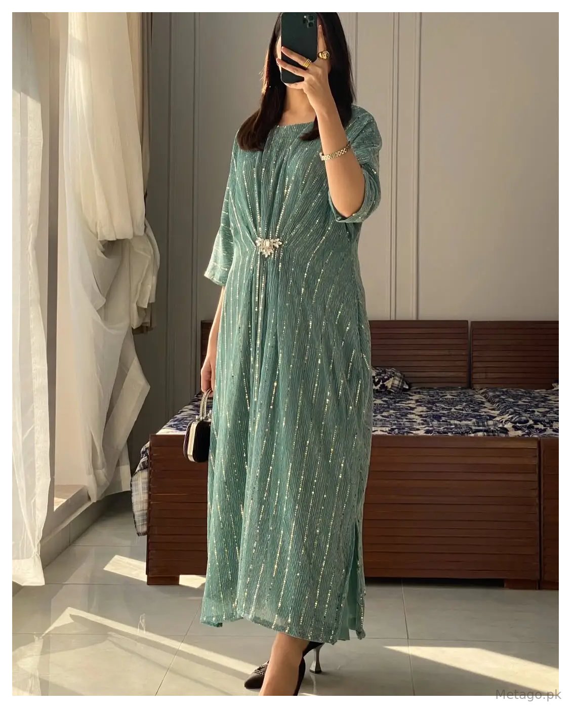 1 Pc Women's Stitched Moonlight Printed Kaftan