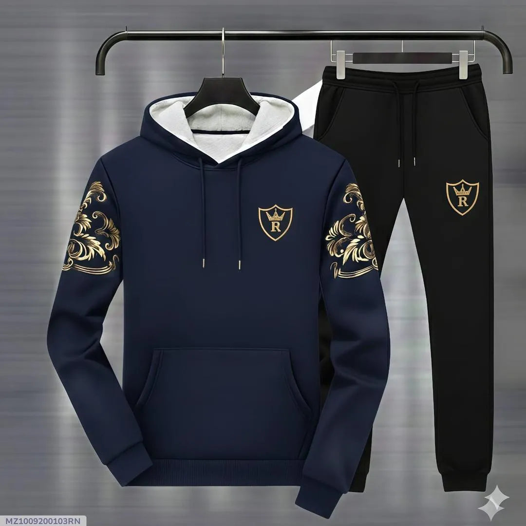Men Royal Crest Blue Hoodie Track Suit Winter Warm Fleece