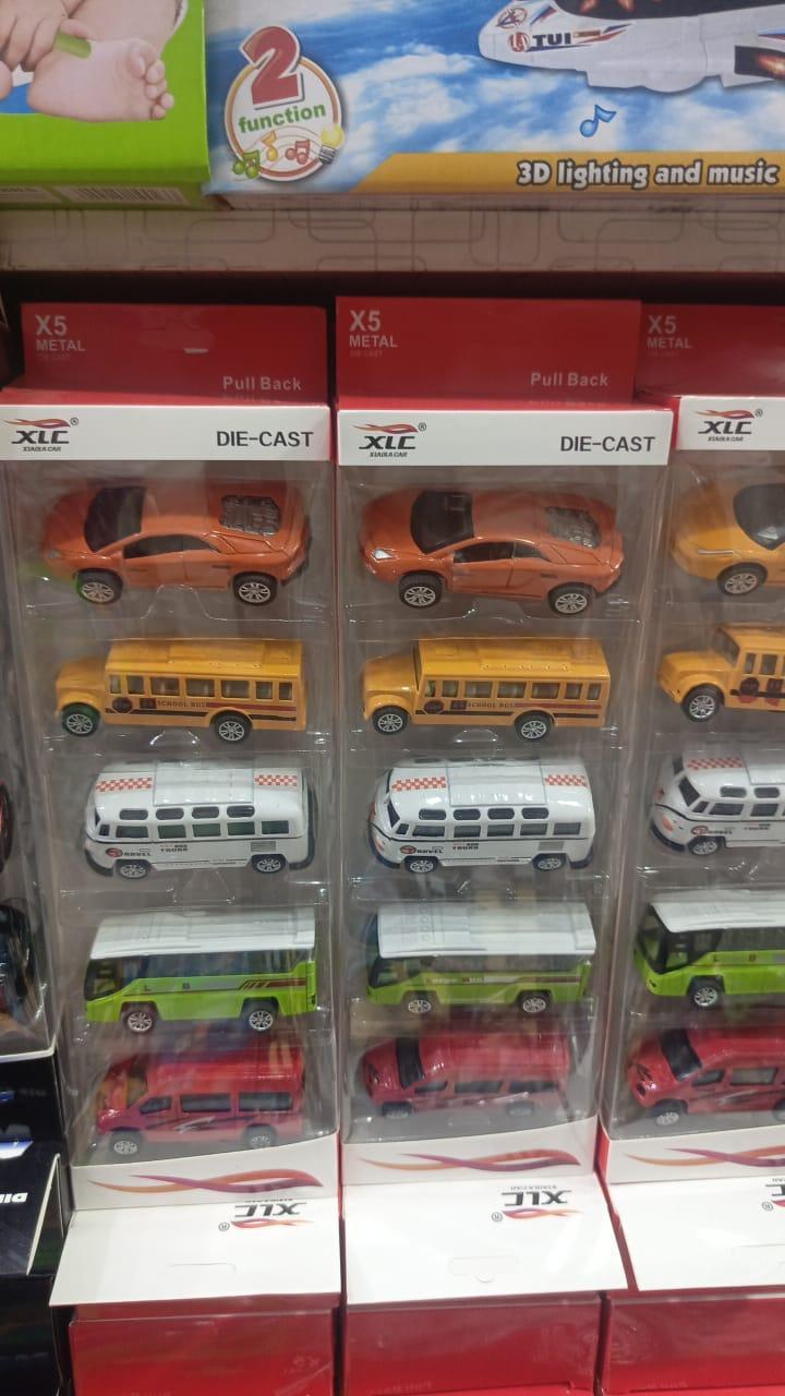 5-Piece Die Cast Metal Car Bus Set Multicolor for Kids