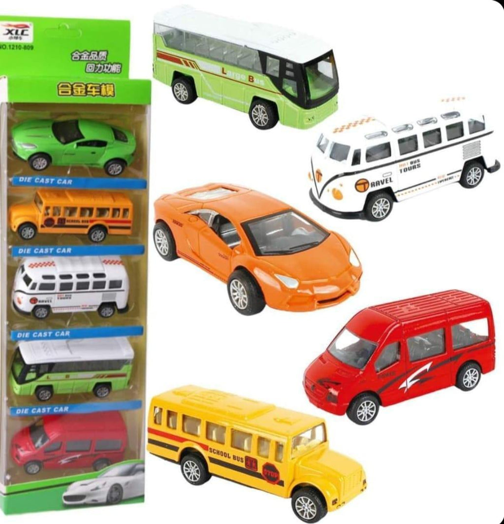 5-Piece Die Cast Metal Car Bus Set Multicolor for Kids