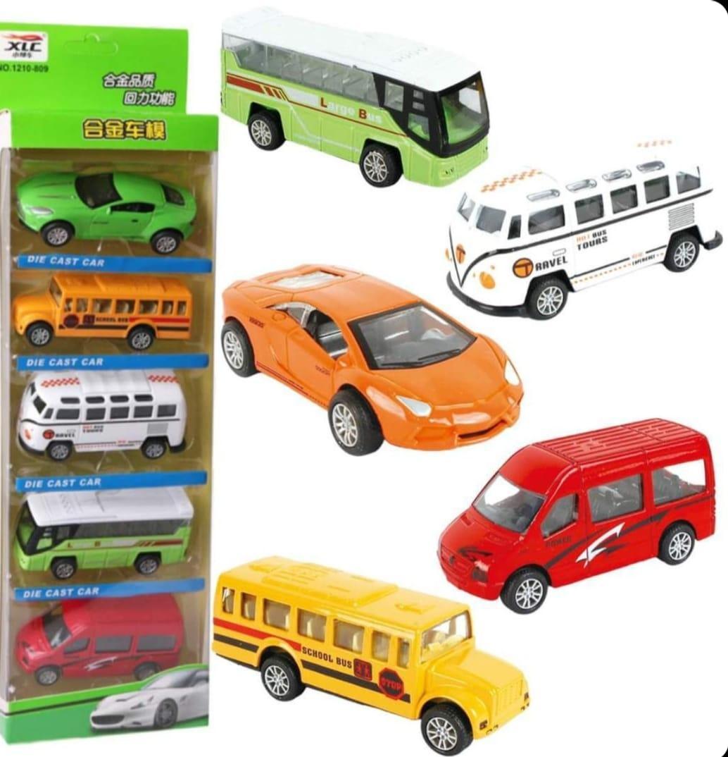 5-Piece Die Cast Metal Car Bus Set Multicolor for Kids