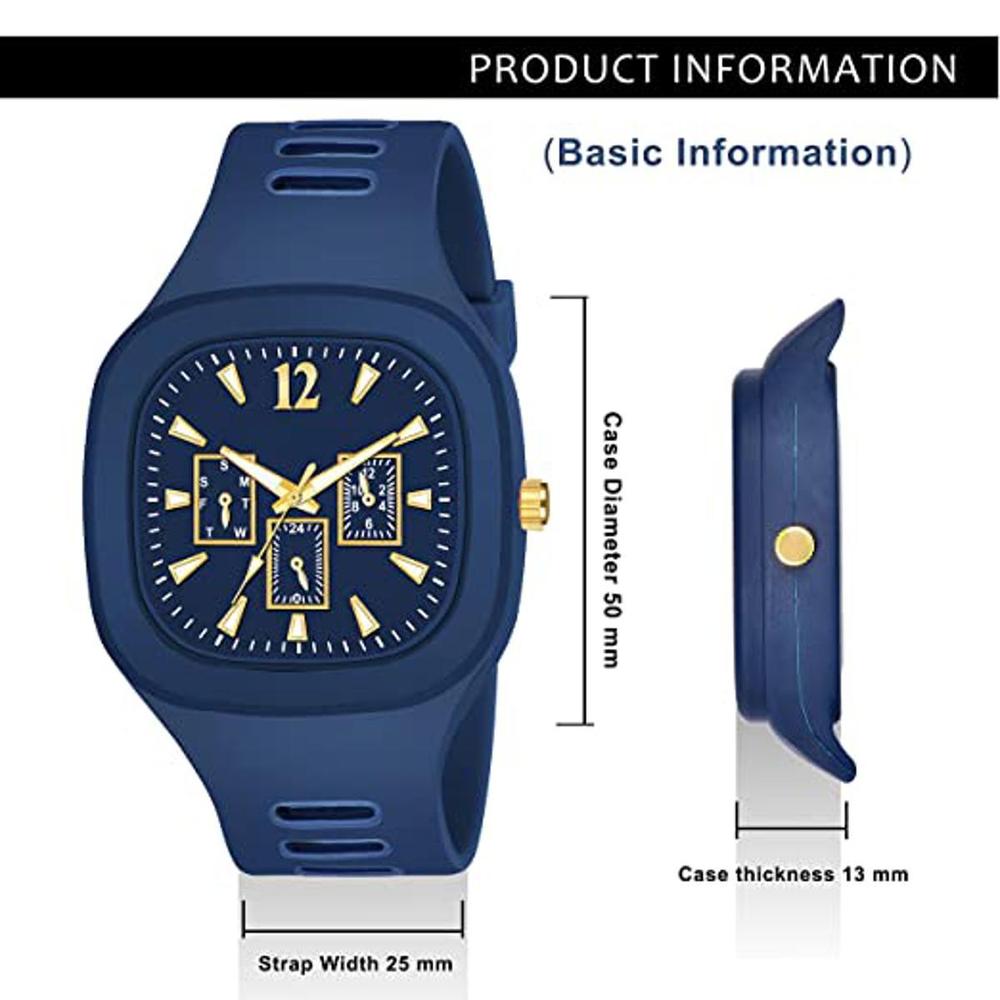 Blue Silicone Men's Watch Water Resistant Lightweight
