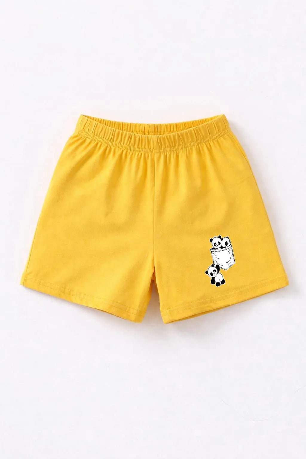 Baby Shorts Yellow Panda Print Elastic Waist