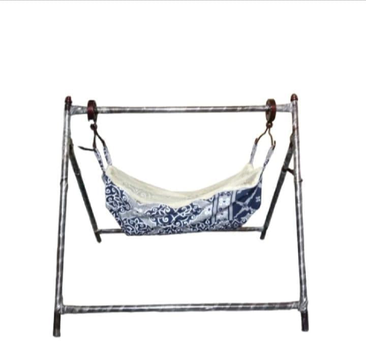 Baby Cradle Swing Blue White Foldable Iron