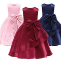 Girls Satin Bow Dress Pink Red Blue