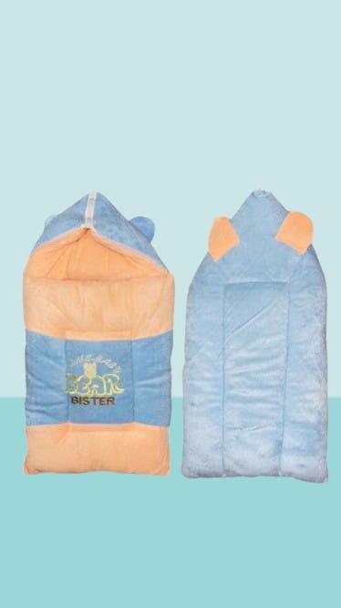 Baby Hooded Velvet Blanket Blue Peach Warm Cozy
