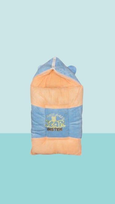Baby Hooded Velvet Blanket Blue Peach Warm Cozy