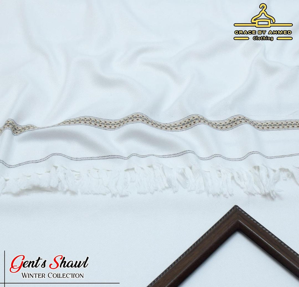 Men's Embroidered Acrylic Shawl White Winter Warm