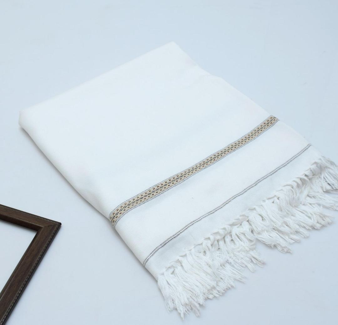 Men's Embroidered Acrylic Shawl White Winter Warm