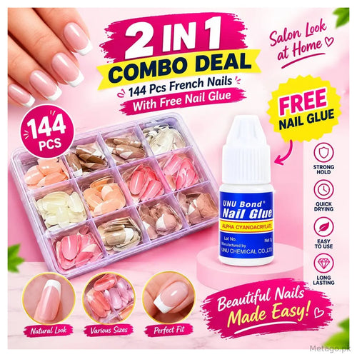 144 Pcs French Tip Nails With Free Nail Glue