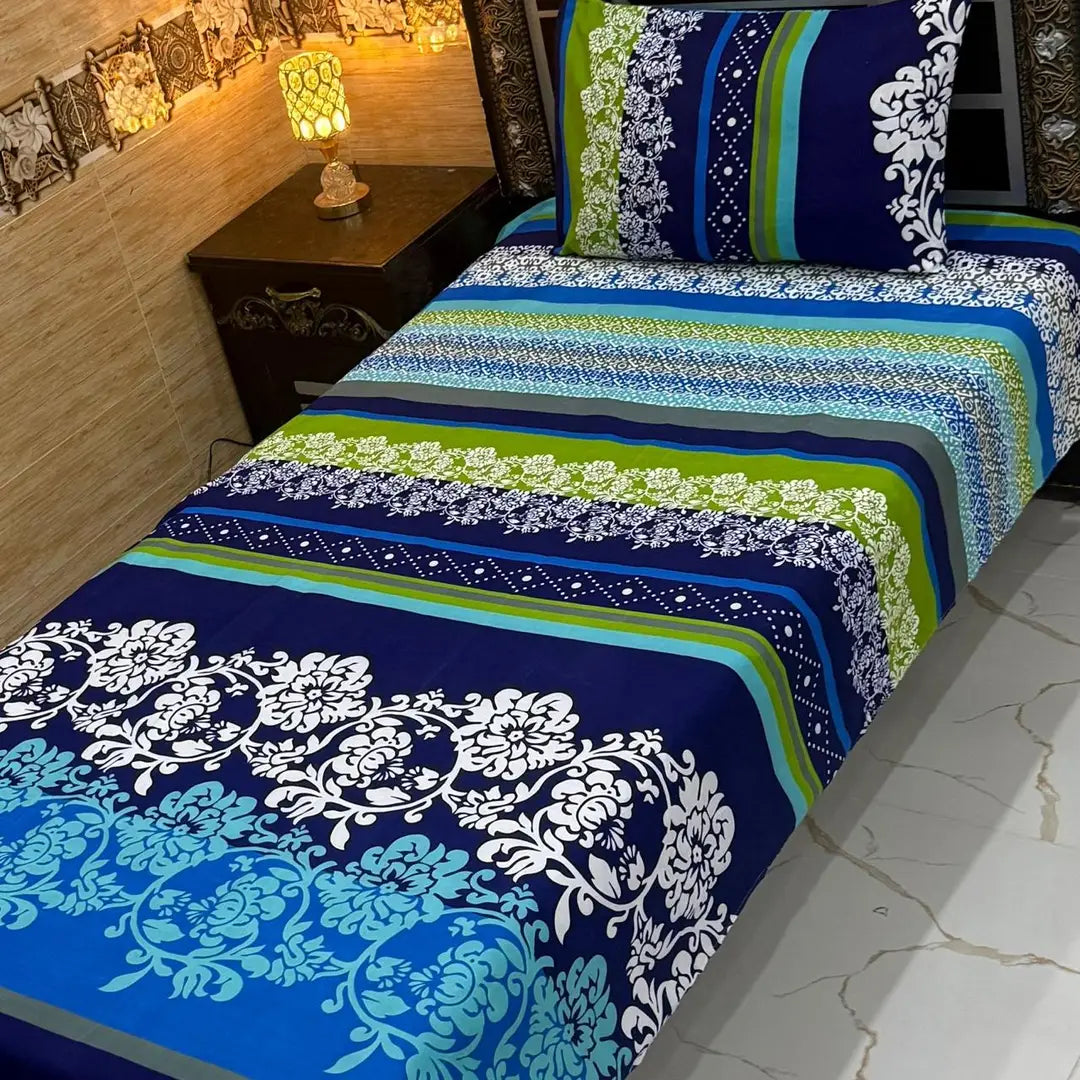 Vibrant 4 Pcs Crystal Cotton Printed Single Bedsheet