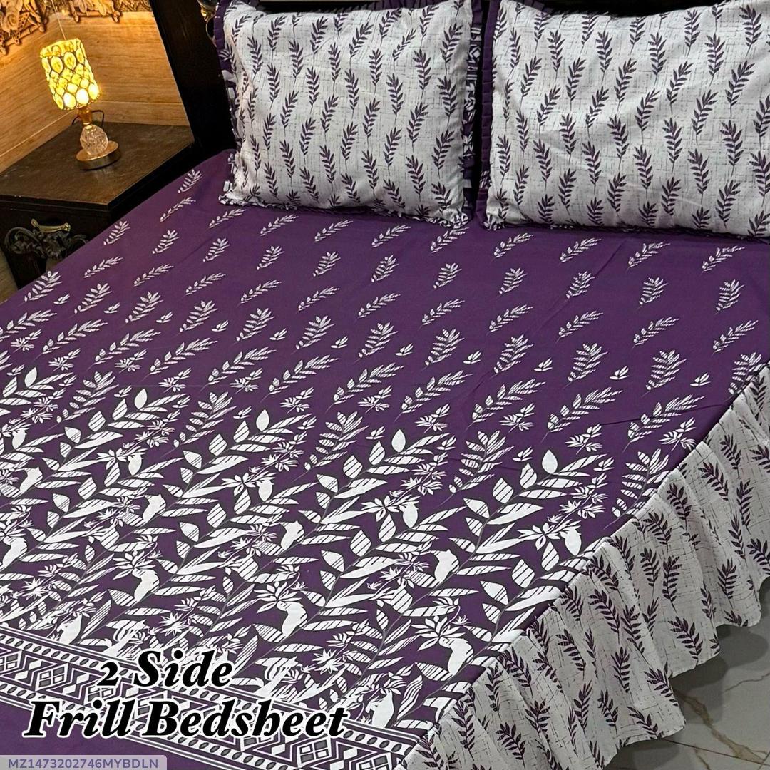 Purple Leaf 2-Side Frill Bedsheet Set for Double Bed