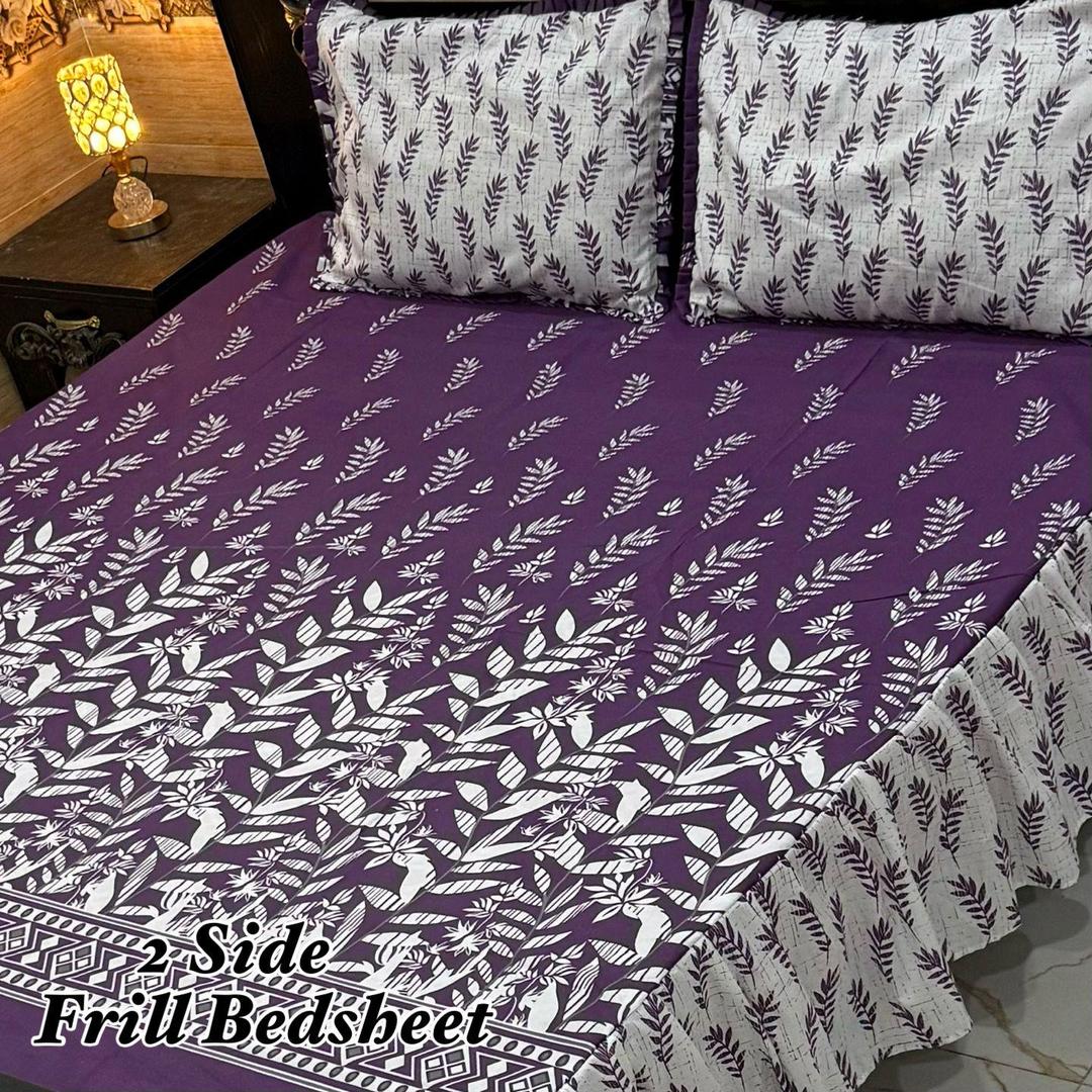 Purple Leaf 2-Side Frill Bedsheet Set for Double Bed