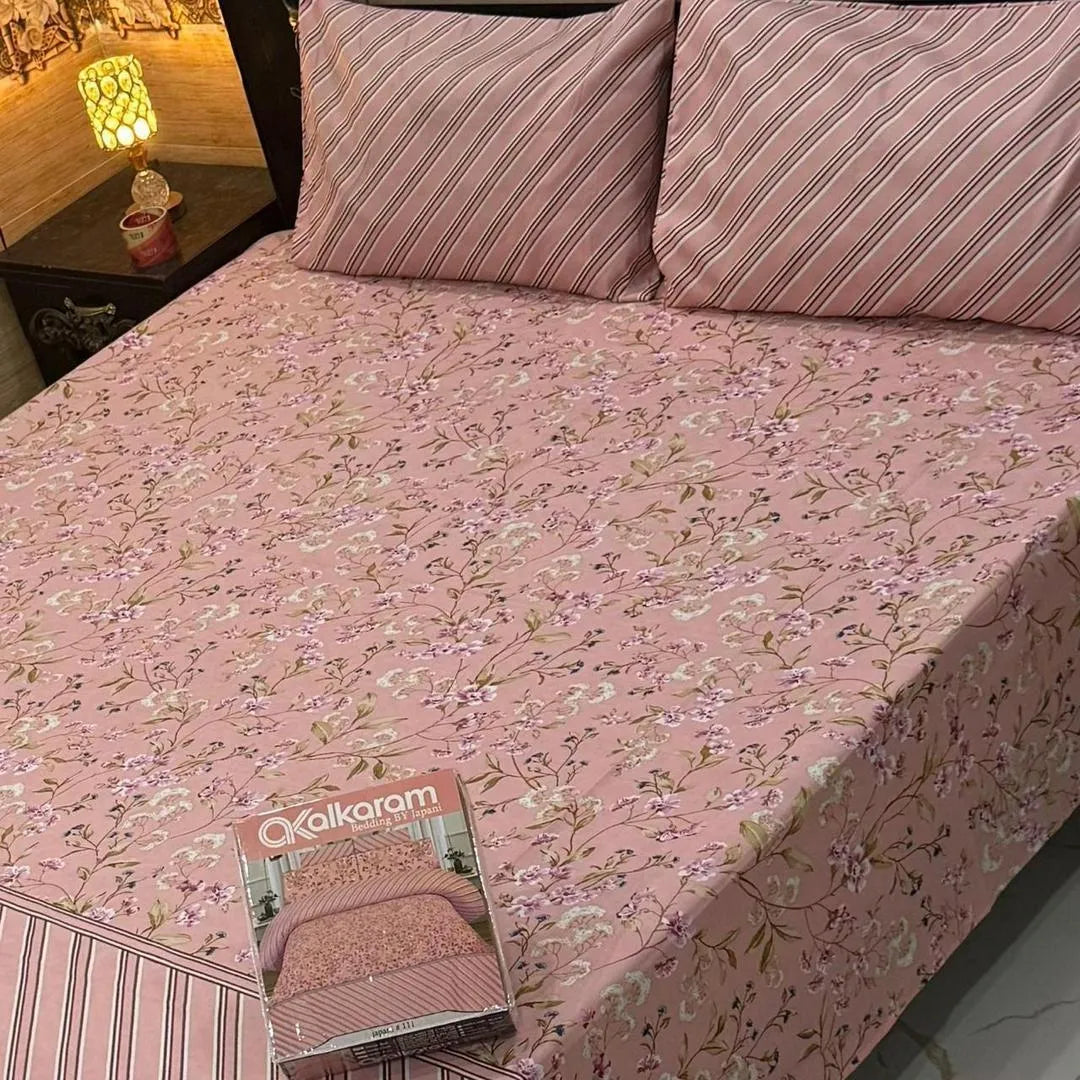 Pink Floral Cotton Bedsheet Set for Double Bed
