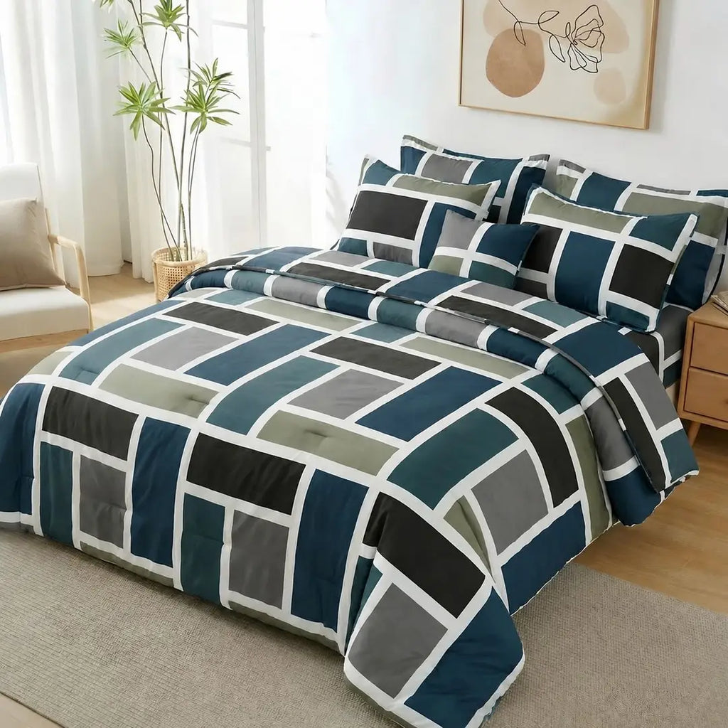 7 Pcs Cotton Salonica Printed Comforter Set