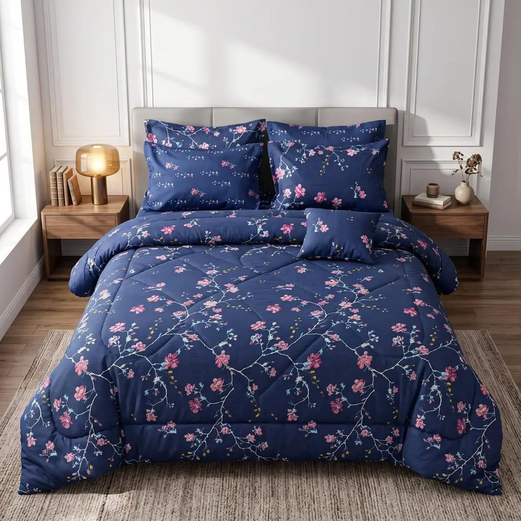 7 Pcs Cotton Salonica Printed Comforter Set