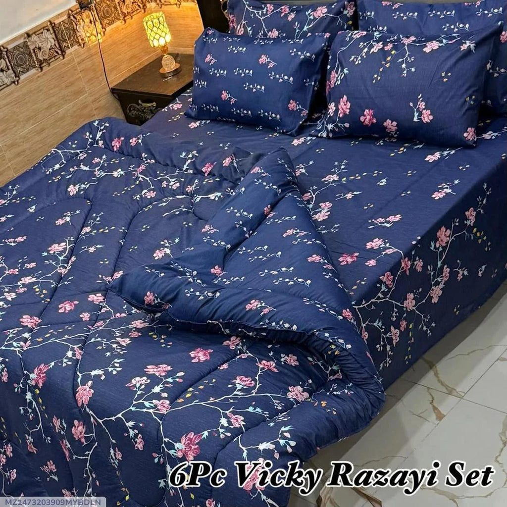 Vibrant 6 Pcs Cotton Salonica Printed Razai Set