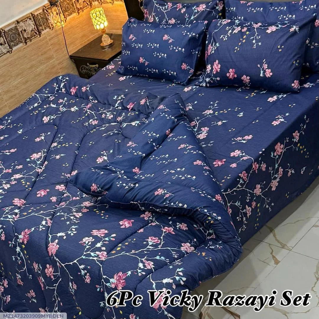 Vibrant 6 Pcs Cotton Salonica Printed Razai Set