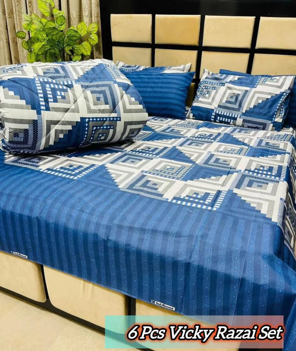 Stylish 6 Pcs Cotton Salonica Printed Razai Set