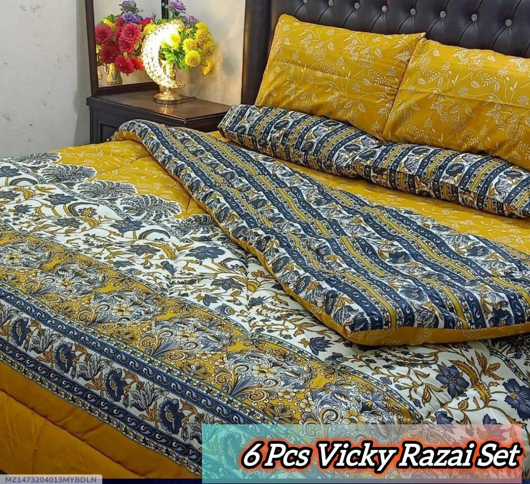 Stylish 6 Pcs Cotton Salonica Printed Razai Set