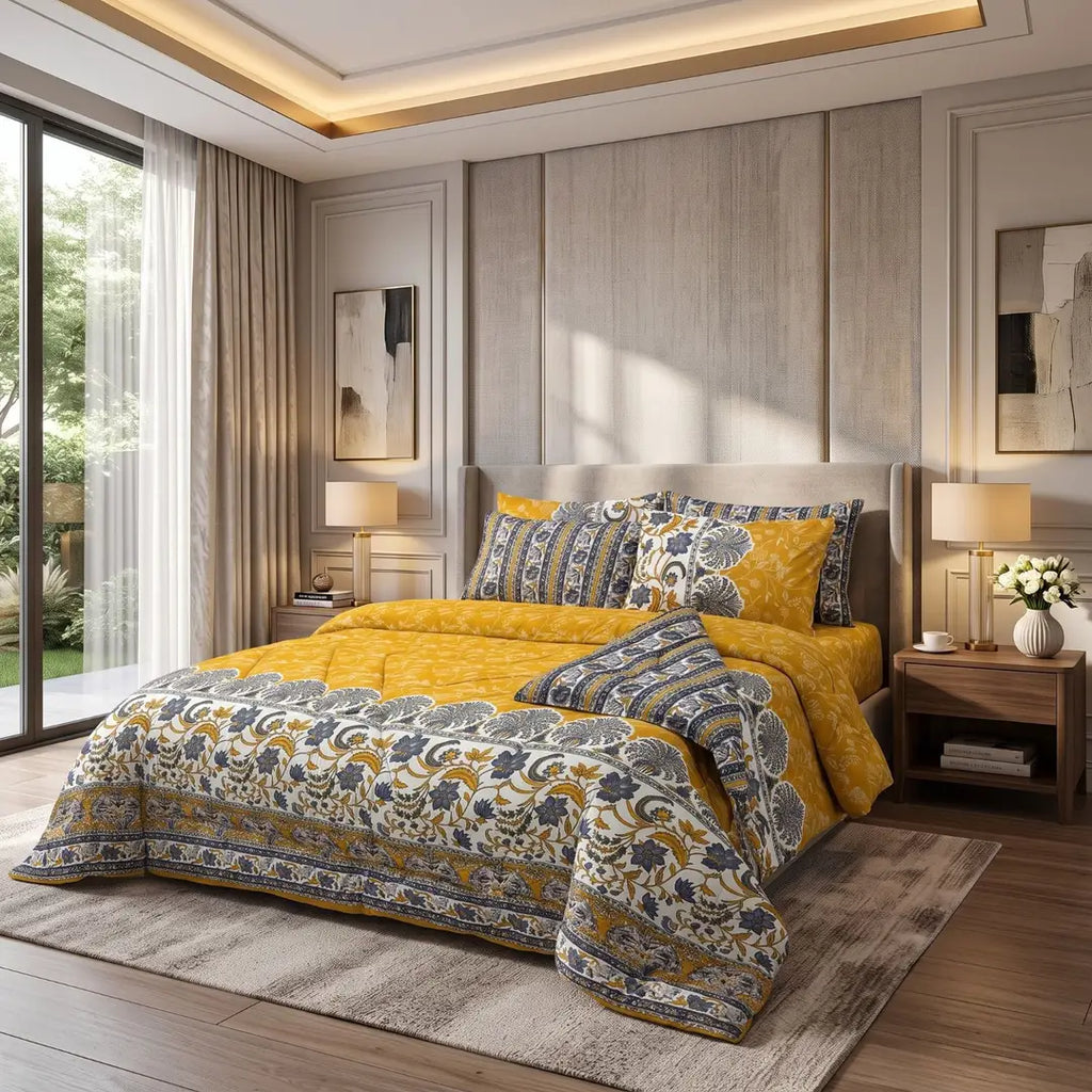 Exclusive 6 Pcs Cotton Salonica Printed Double Razai Set