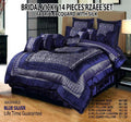 Silk Jacquard Bridal Set Blue Silver 14 Pcs Double Bed