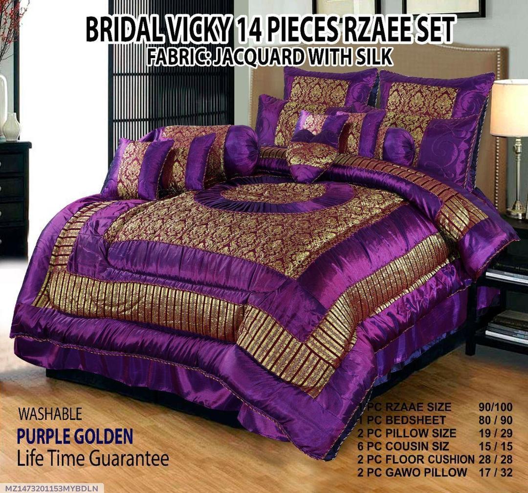 14-Piece Silk Jacquard Bridal Set Purple Gold