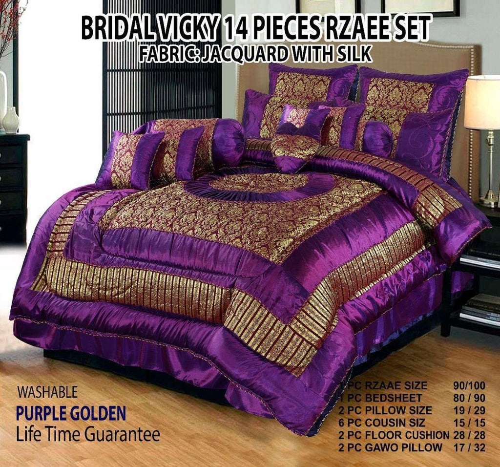 14-Piece Silk Jacquard Bridal Set Purple Gold