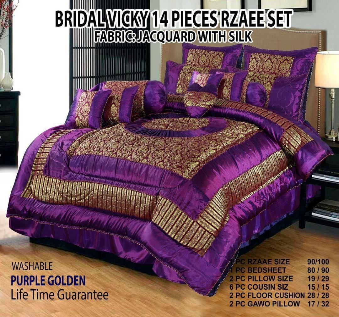 14-Piece Silk Jacquard Bridal Set Purple Gold