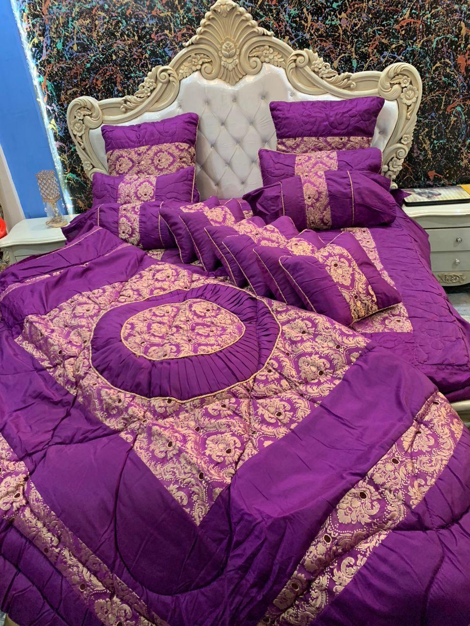 14-Piece Silk Jacquard Bridal Set Purple Gold