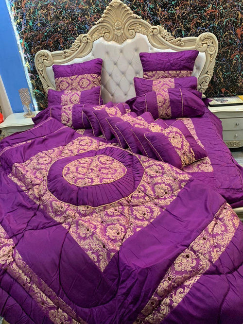 14-Piece Silk Jacquard Bridal Set Purple Gold