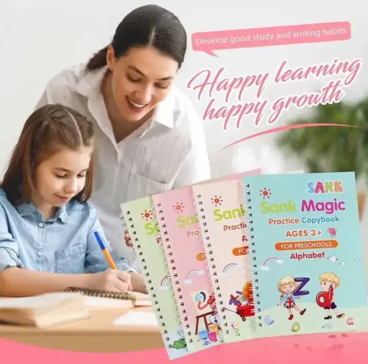 Magic Practice Copybook Set 4 Books, Magic Pen & 10 Ink Refills
