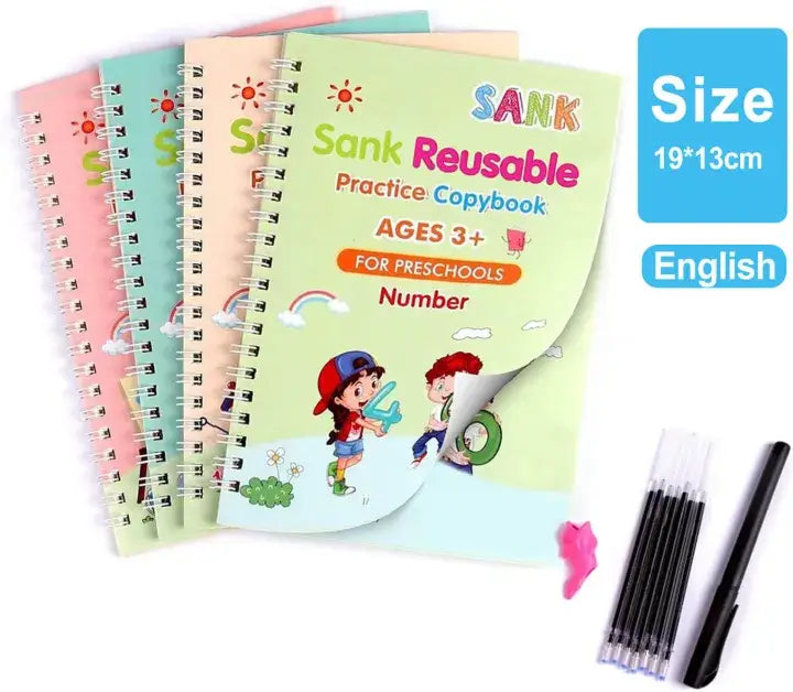 Magic Practice Copybook Set 4 Books, Magic Pen & 10 Ink Refills