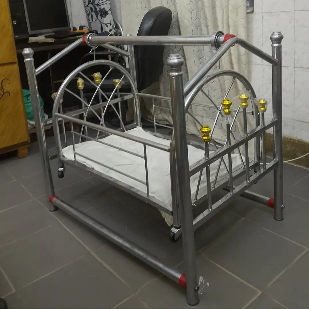 Premium Stainless Steel Baby Swing Cradle | Newborn Baby Jhoola with Wheels | Portable Baby Cot | Baby Bassinet Bed | Heavy Duty Infant Swing | Silver Baby Cradle Pakistan