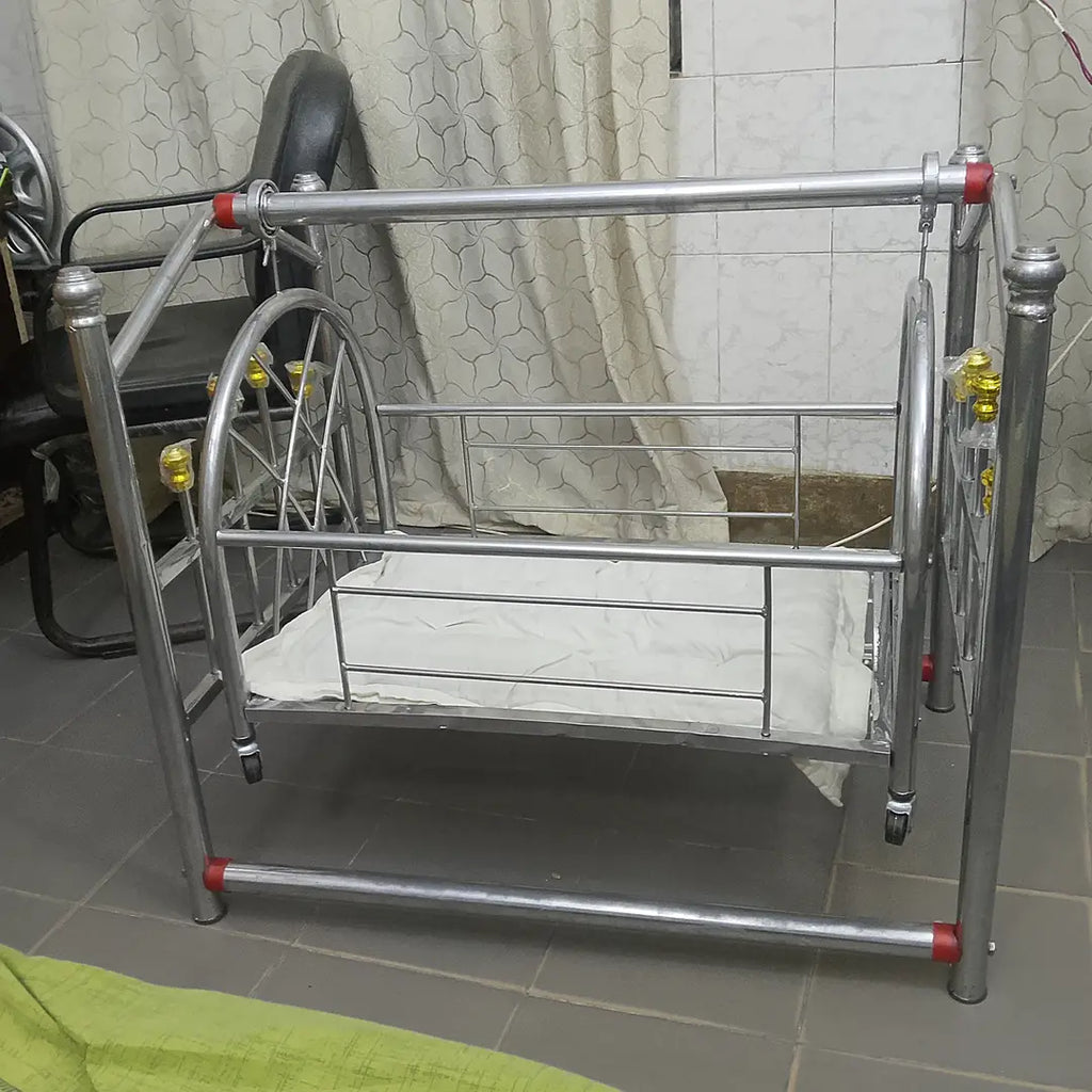 Premium Stainless Steel Baby Swing Cradle | Newborn Baby Jhoola with Wheels | Portable Baby Cot | Baby Bassinet Bed | Heavy Duty Infant Swing | Silver Baby Cradle Pakistan