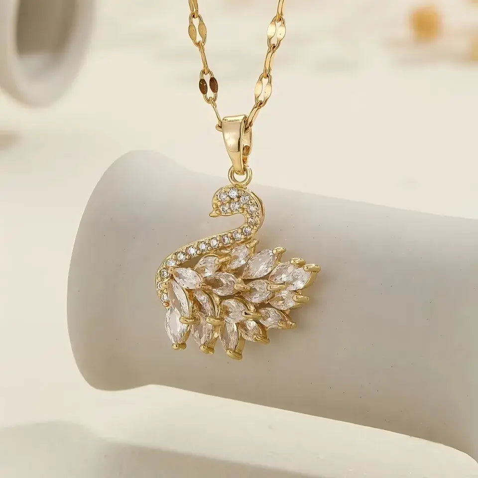 Gold Plated Base Korean Swan  Zircon Pendant
