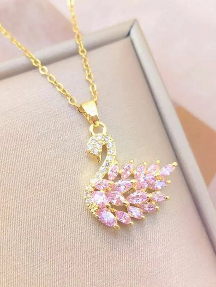 Gold Plated Base Korean Swan  Zircon Pendant
