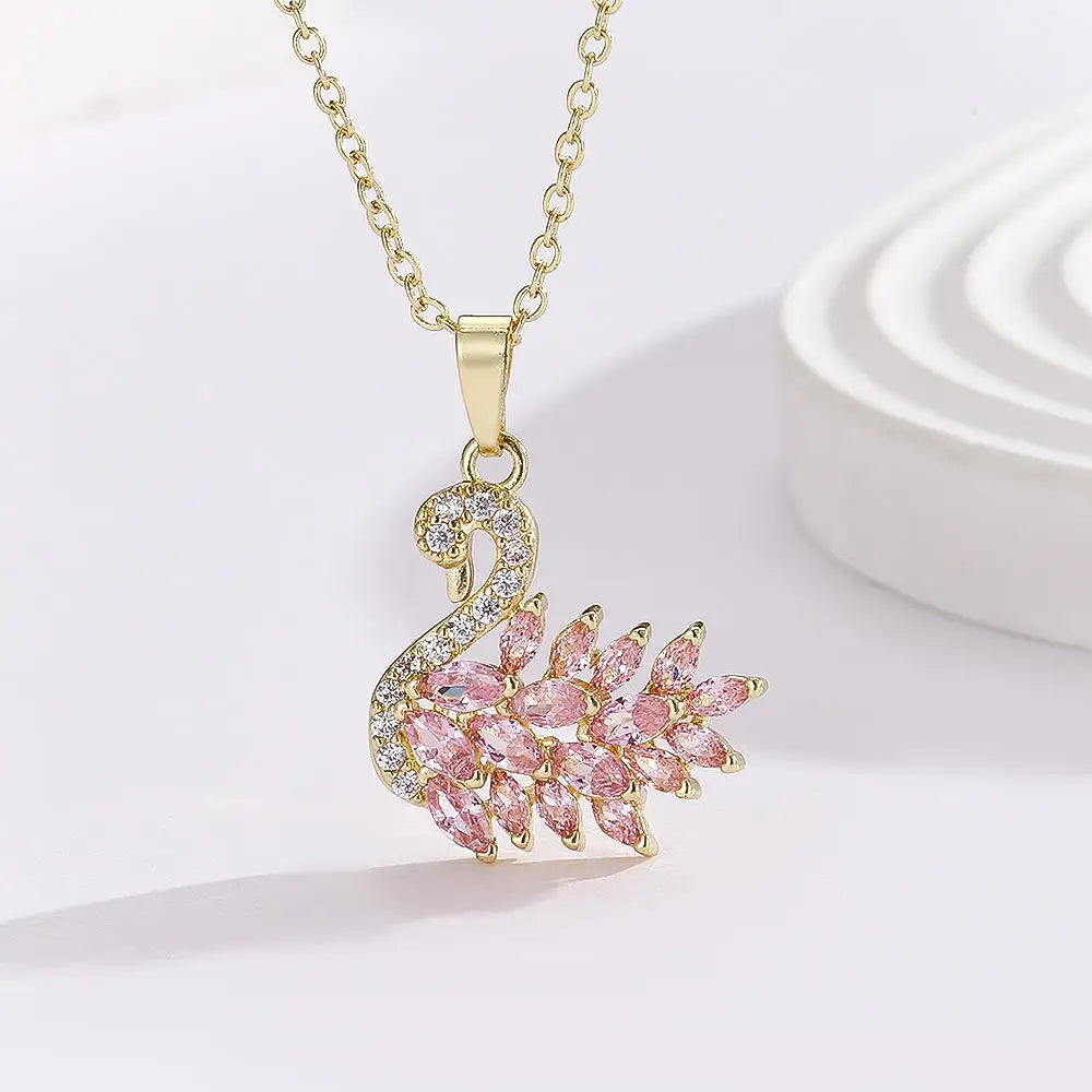 Gold Plated Base Korean Swan  Zircon Pendant
