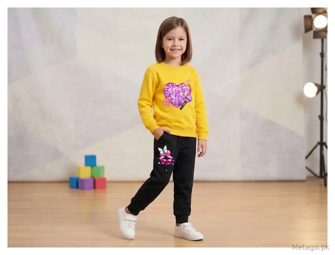 2 Pcs Girl's Fleece Printed Sweatshirt Tracksuit