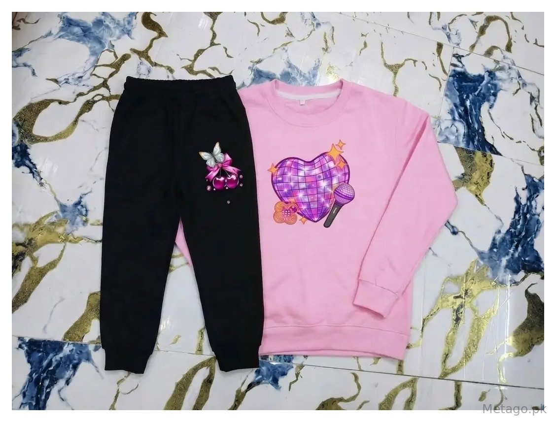2 Pcs Girl's Fleece Printed Sweatshirt Tracksuit