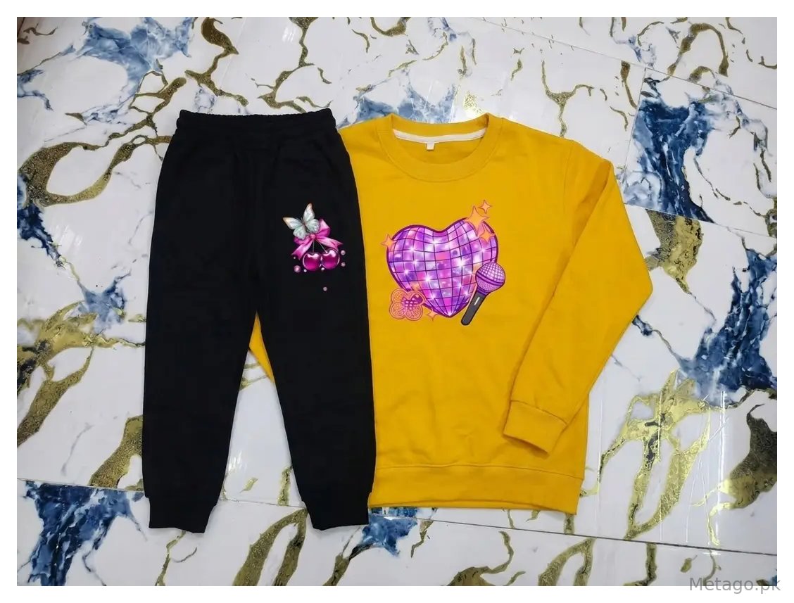 2 Pcs Girl's Fleece Printed Sweatshirt Tracksuit
