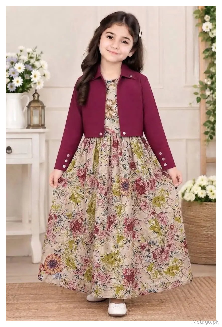 2 Pcs Girl's Georgette Printed Maxi & Jacket