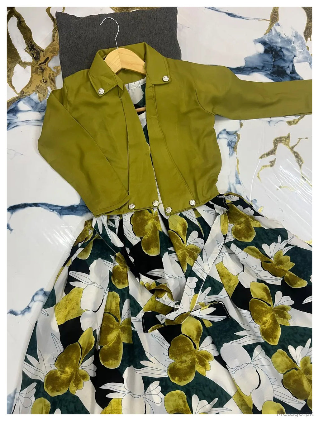 2 Pcs Girl's Georgette Printed Maxi & Jacket