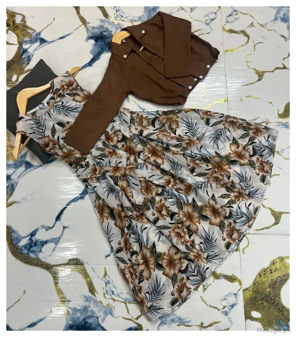 2 Pcs Girl's Georgette Printed Maxi & Jacket
