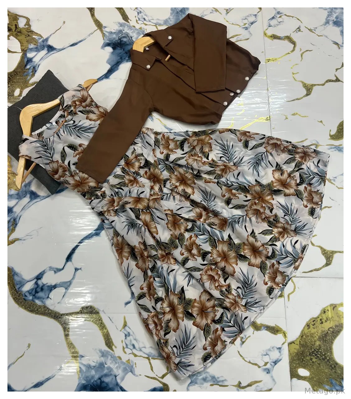 2 Pcs Girl's Georgette Printed Maxi & Jacket