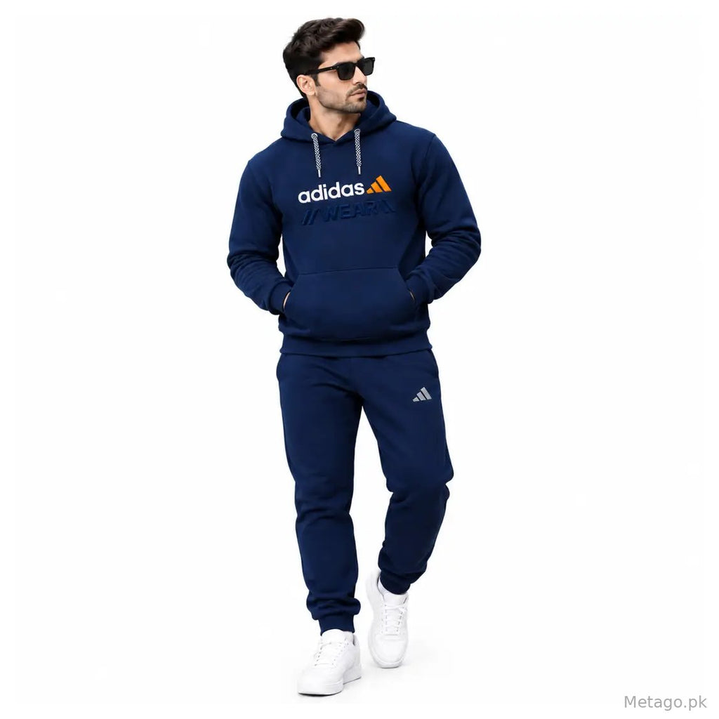 2 Pcs Men's Fleece Printed Hoodie Track Suit