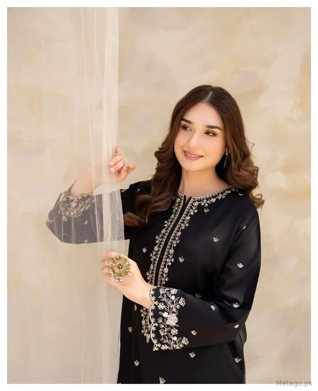 2 Pcs Women's Stitched Cotton Embroidered Shirt And Trouser